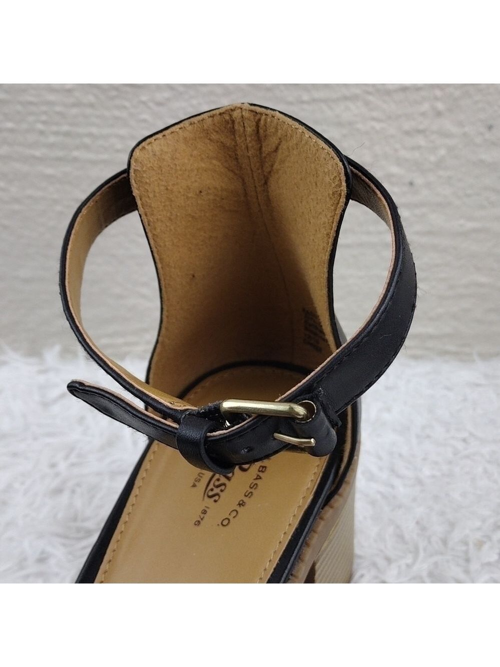 G.H. Bass & Co. Penelope Black Open Toe Ankle Strap Block High Heel Sandal Shoe - Picture 12 of 15